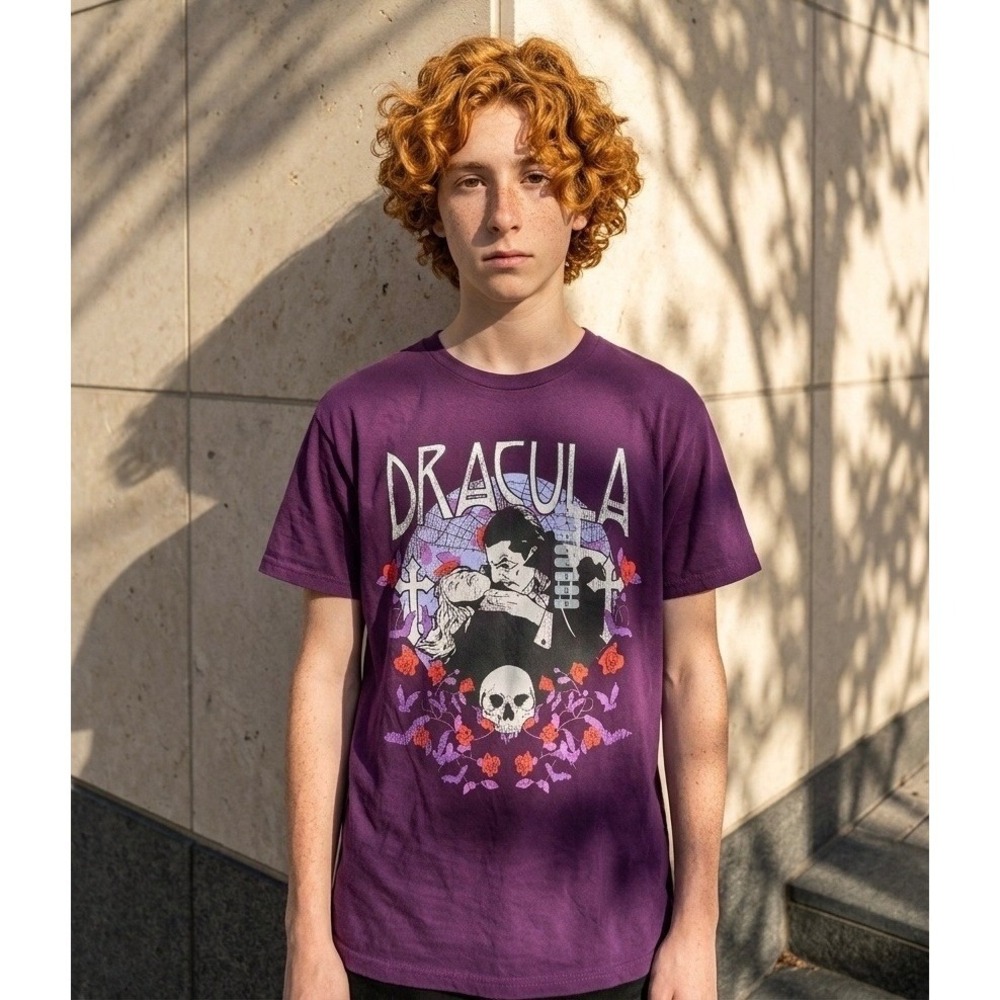 Universal Monsters Dracula Graphic T-Shirt Mens Large Purple Horror MovieTee New